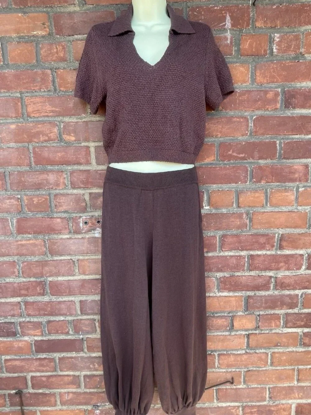 Free People Nolan 2 Piece Sweater Set Crop Top Harem Pants Sz S